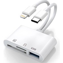 Polham Type-C ve Lightning Çift Girişli Universal Sd-Tf Kart ve USB Otg Çevirici Adaptör, Klavye, Mouse Okuyucu