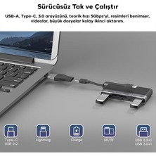 Polham 6in1 Type-C ve Lightning Çift Girişli 2x Usb, 2x Type C ve Sd-Tf Kart Çevirici Adaptör Otg Hub