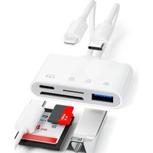 Polham 4in2 Type-C ve Lightning Çift Girişli 1xsd-Tf Kart, 1x Type C ve 1x USB Otg Çevirici Adaptör