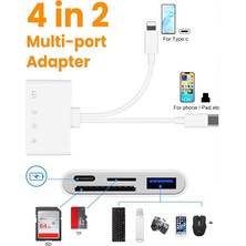 Polham 4in2 Type-C ve Lightning Çift Girişli 1xsd-Tf Kart, 1x Type C ve 1x USB Otg Çevirici Adaptör