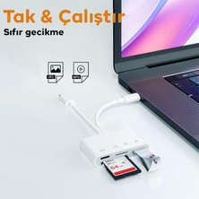 Polham 4in2 Type-C ve Lightning Çift Girişli 1xsd-Tf Kart, 1x Type C ve 1x USB Otg Çevirici Adaptör