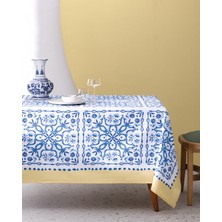 Madame Coco Ligny Polyester Masa Örtüsü 150 x 200 cm Mavi/Bej Modern Tasarım Leke Tutmaz
