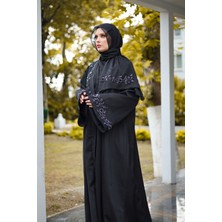 Harika Wear Siyah Yüksek Kaliteli Gül Kristalli Abaya Ferace