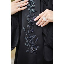 Harika Wear Siyah Yüksek Kaliteli Gül Kristalli Abaya Ferace