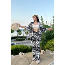 Siyah Renk Desenli Ikili Kimono Takım ( Rahat Kalıp )