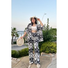 Siyah Renk Desenli Ikili Kimono Takım ( Rahat Kalıp )