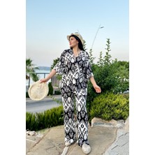 Siyah Renk Desenli Ikili Kimono Takım ( Rahat Kalıp )