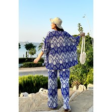 Mavi Renk Moda Desenli Ikili Kimono Takım ( Rahat Kalıp )