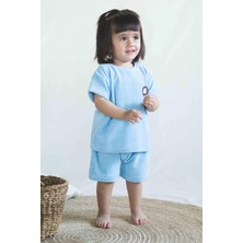 Little Gusto Havlu Kısa Kollu Şort Bebek Takımı Mavi