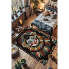 Homshtag Geometrik Desenli Palyaço Temalı Halı Çok Renkli Oturma Odası Halısı Etnik Palyaço Halısı