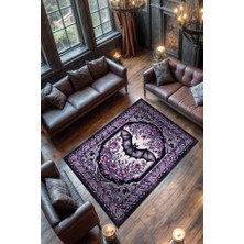 Homshtag Mor Gotik Yarasa Desenli Korku Temalı Salon Halısı Mor Renk Halı Gotik Korku Sanatı Halısı