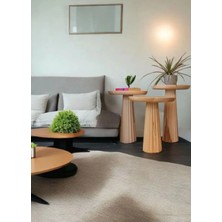 Simillo Home & Living Ahşap 3’Lü Set Fitilli Mantar Yan Sehpa / Zigon Sehpa Vernikli / Wood Wooden Mushroom Side Table