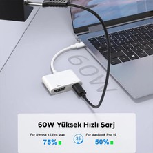 Coofbe Type-C To Hdmi Dönüştürücü Dijital Av Adaptörü Switch MACBOOK16 Pro Huawei Iphone 15 Uyumlu