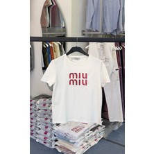 Mivmiv Baskılı Kısa Kollu Bisiklet Yaka T-Shirt