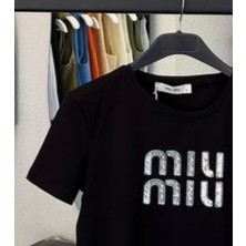 Mivmiv Baskılı Kısa Kollu Bisiklet Yaka T-Shirt