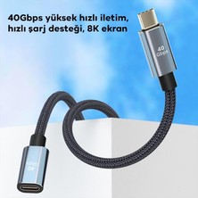 Coofbe 80CM 40GBPS Veri Aktarım 20V/5A 100W Şarj Destekli Type-C Uzatma Kablosu Örgü Kopmaz Kablo