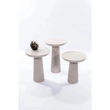 Simillo Home & Living Wood Wooden 3’Lü Set Fitilli Mantar Yan Sehpa Modern Beyaz Renk Fiskos