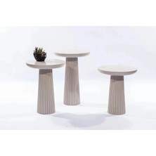 Simillo Home & Living Wood Wooden 3’Lü Set Fitilli Mantar Yan Sehpa Modern Beyaz Renk Fiskos