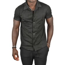 Deepsea Kabartma Desenli Slim Fit Likralı Kısa Kollu Penye Gömlek 2403222