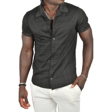 Deepsea Kabartma Desenli Slim Fit Likralı Kısa Kollu Penye Gömlek 2403222