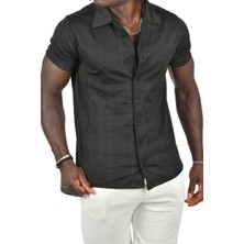 Deepsea Kabartma Desenli Slim Fit Likralı Kısa Kollu Penye Gömlek 2403222
