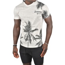 Deepsea Kendinden Desenli Summer Yazılı Dijital Palmiye Baskılı T-Shirt 2403220