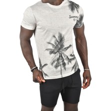 Deepsea Kendinden Desenli Summer Yazılı Dijital Palmiye Baskılı T-Shirt 2403220