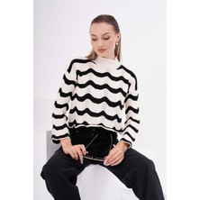 Şimal Kadın Zigzag Çizgi Desenli Triko Örme Kazak