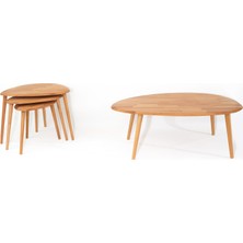 Faw Decor Asimetrik Masif Ahşap Orta Sehpa Ve 2'Li Zigon / 3'Lü Zigon Sehpa Set, Modern Masif