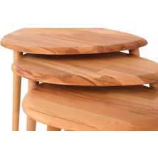 Faw Decor Asimetrik Masif Ahşap Orta Sehpa Ve 2'Li Zigon / 3'Lü Zigon Sehpa Set, Modern Masif