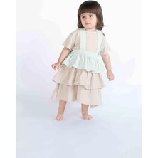 Little Gusto Katlı Çocuk Jile Elbise Yeşil Organik Pamuk