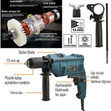 Prohummer PH-EA016 Elektrikli 13MM Darbeli Matkap 1100W (Mavi)