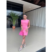 Nur Sönmez Fashion Pembe Omuz Detaylı Elbise