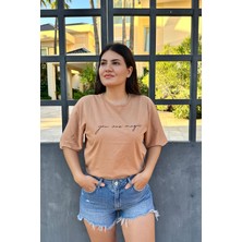 İpli Latte Renk You Are Magic Baskı Unisex Oversize T-Shirt