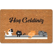 M&H Quality Hoş Geldiniz Yazılır Temalı Kedili Dekoratif Dış Kapı Önü ve Iç Mekan Paspası Yıkanabilir Toz Alıcı Hoş Geldiniz Yazılır