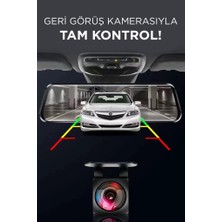 Torima Ta-06 Siyah 1080P Araç Içi LCD 9.6 Inç Dokunmatik Ekranlı Dikiz Aynası Gece Görüşlü Ön ve Arka Araç Kamerası