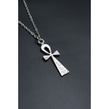 Ankh Anahtarı - Nil'in Anahtarı  Gümüş Kaplama Unisex Düz Zincir Kolye kod 757