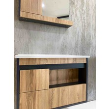 Çağ Dekor Atlantik Çam-Antrasit Gri Mat Mdf Seramik Lavabolu Asma Banyo Dolabı Takımı
