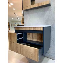 Çağ Dekor Atlantik Çam-Antrasit Gri Mat Mdf Seramik Lavabolu Asma Banyo Dolabı Takımı
