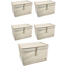ALAS 5 Adet - Kapaklı Çok Amaçlı ( Çamaşır-Saklama-Düzenleme Vb.) Hurç, Kutu Maxi 50X40X30 - Kahverengi