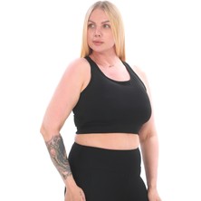 Banega Curve Büyük Beden Toparlayıcı Pedli Crop Siyah Spor Büstiyer