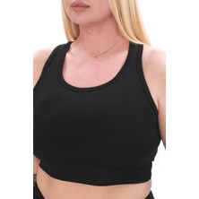 Banega Curve Büyük Beden Toparlayıcı Pedli Crop Siyah Spor Büstiyer