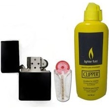 CLİPPER Siyah Benzinli Çakmak Benzin 80 ml Zippo Taşı Süper Set