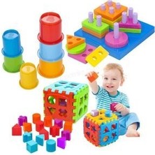Depomiks Sevimli Kule + Geometrik Şekiller Bulmaca + Bul Tak Puzzle Eğitici Zeka Geliştirici Set