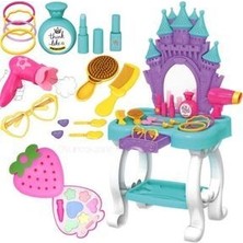 Oyuncak Şato Güzellik Masası Aynalı Aksesuarlı + Sürülebilir Çilek Makyaj Seti Kız Çocuk Oyuncakları