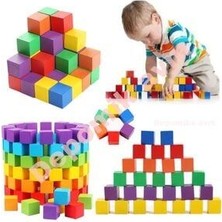 Depomiks Ahşap Küp Bloklar Eğitici Geliştirici 100 Adet Renkli Yapı Blokları Ahşap Oyuncak 2X2CM