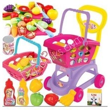 Depomiks Barbie Meyve Sebzeli Market Arabası Sepetli + 14 Parça Kesilebilir Meyve Sebze Set