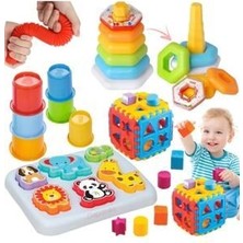 Depomiks Sevimli Hayvanlar Bultak + Çıngıraklı Halka Bulmaca + Bul Tak Puzzle + Bardak Kule + Pop Tube Hediye