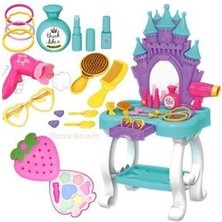 Oyuncak Şato Güzellik Masası Aynalı Aksesuarlı + Sürülebilir Çilek Makyaj Seti Kız Çocuk Oyuncakları