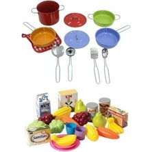 Depomiks Oyuncak 11 Parça Renkli Tencere Tava Seti ve 21 Parça Meyve Sebze Seti